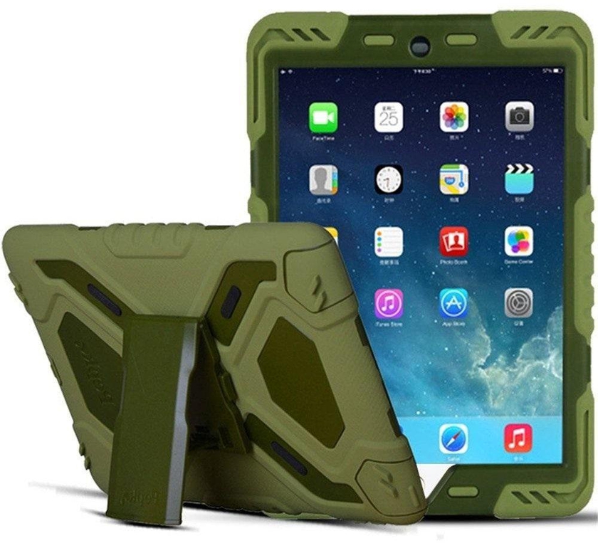 For New iPad 9.7 (2017) - PEPKOO Spider Series Heavy Duty PC / Silicone Tablet Cover - Army Green