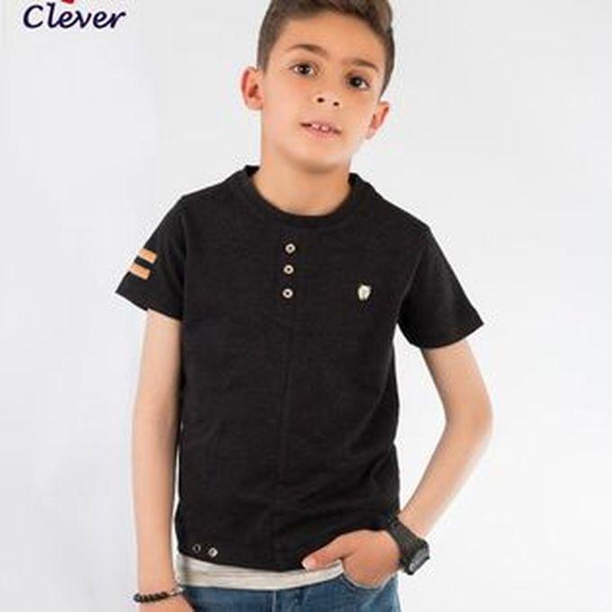 Clever Round Neck T-Shirt For Boys - Black