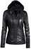 Removable Hooded Faux Leather Jacket Black