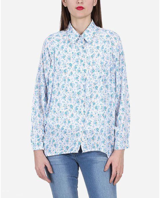 Femina Floral Loose Shirt - White & Light Blue