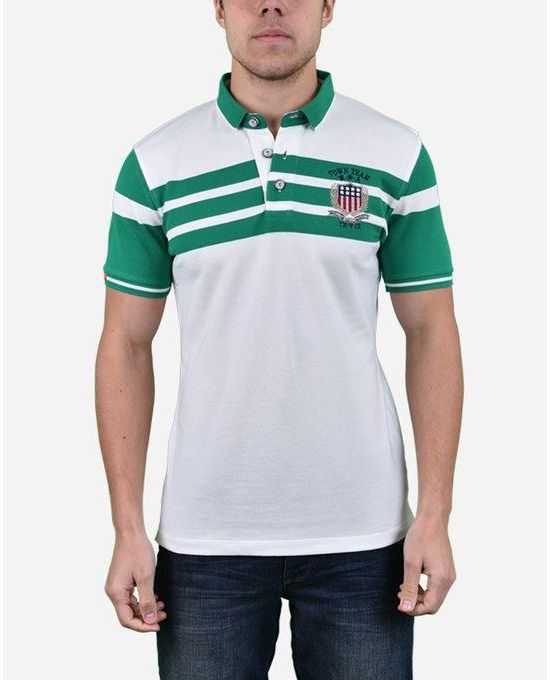 Town Team Upper Striped Polo Shirt - White & Green