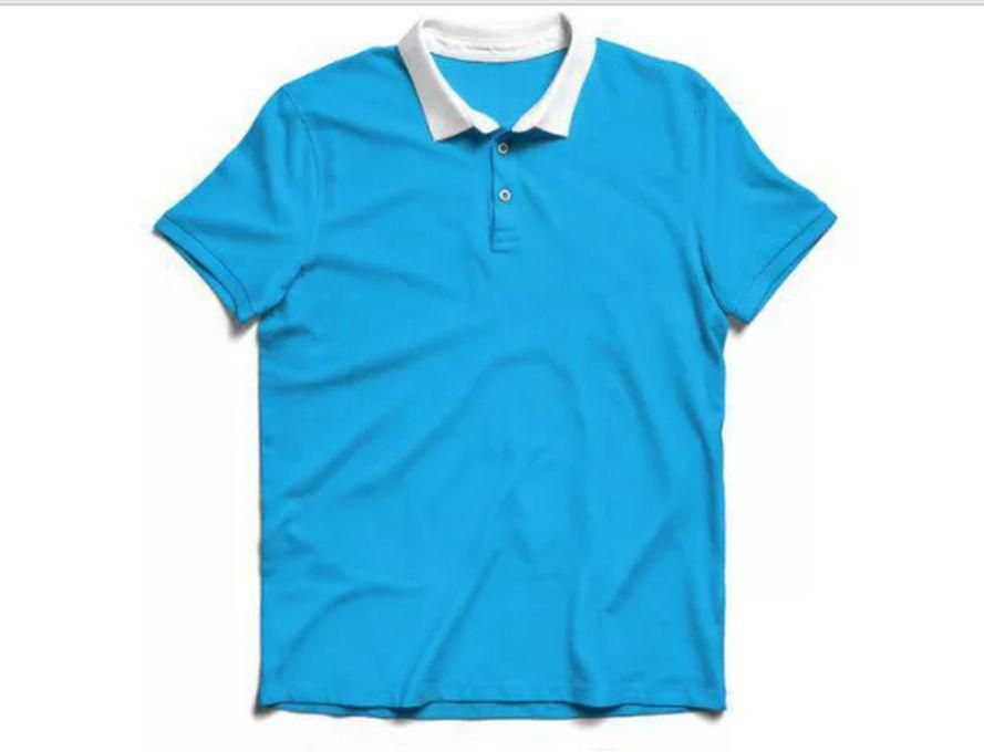 Fashion 100% Cotton Men White Colar Polo Tshirt- Blue