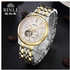 Louis Will Genuine Binli Watches Mens Automatic Mechanical Watch Fashion Mens Business Waterproof Hollow Stainless Steel 6002 (Gold)