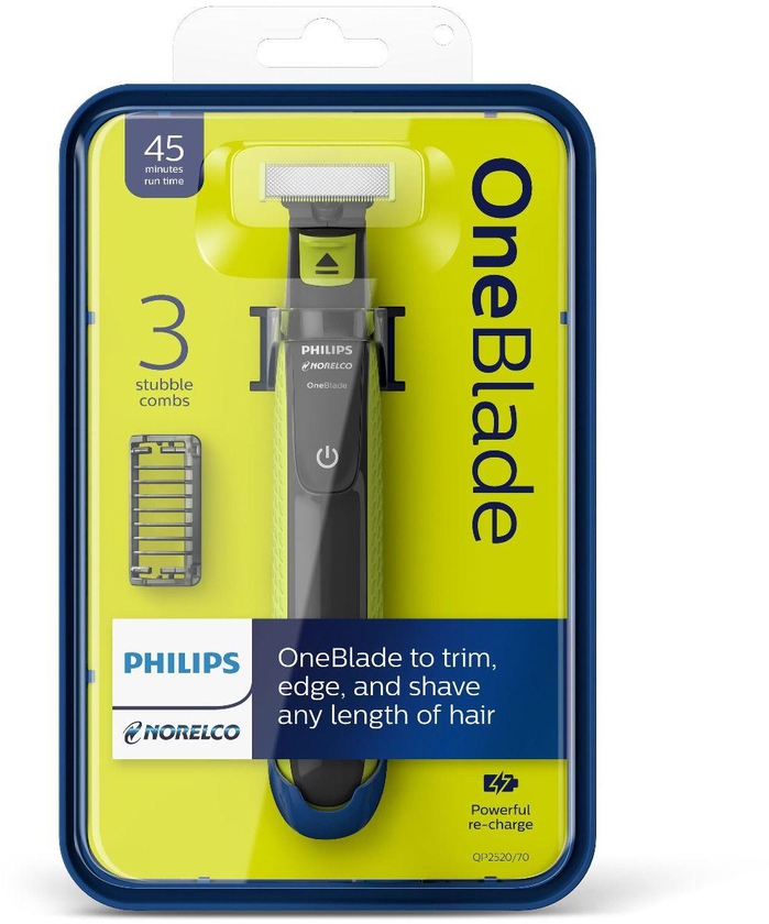 Philips, Oneblade, Electric Trimmer & Shaver, Powerful Recharge, With 3 Combs - 1 Device