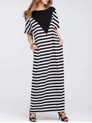 Stripe Batwing Sleeve Long Tee Shirt Dress - Stripe - Xl