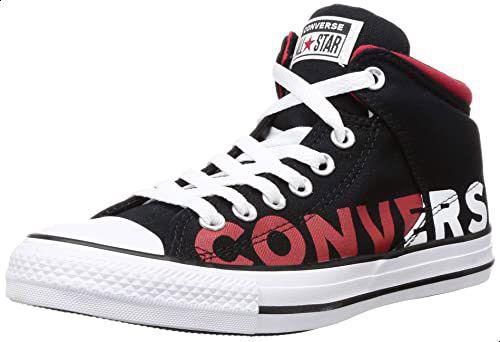 Converse Side Printed Logo Big Tongue Contrast Sole Canvas Mid Top Lace-up  Sneakers for Men - Black, 42 price from souq in Egypt - Yaoota!