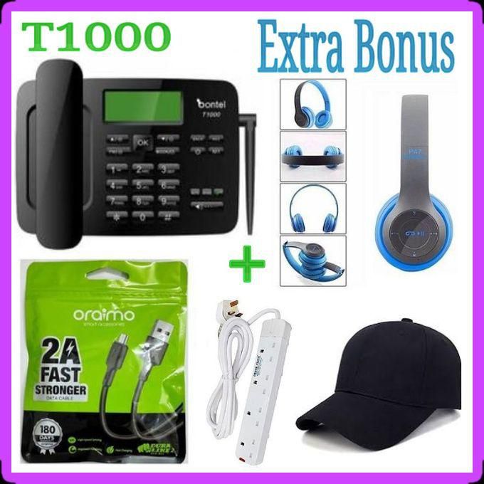Bontel T1000 GSM FIxed Wireless Landline Desktop Phone -Black + Free Gifts