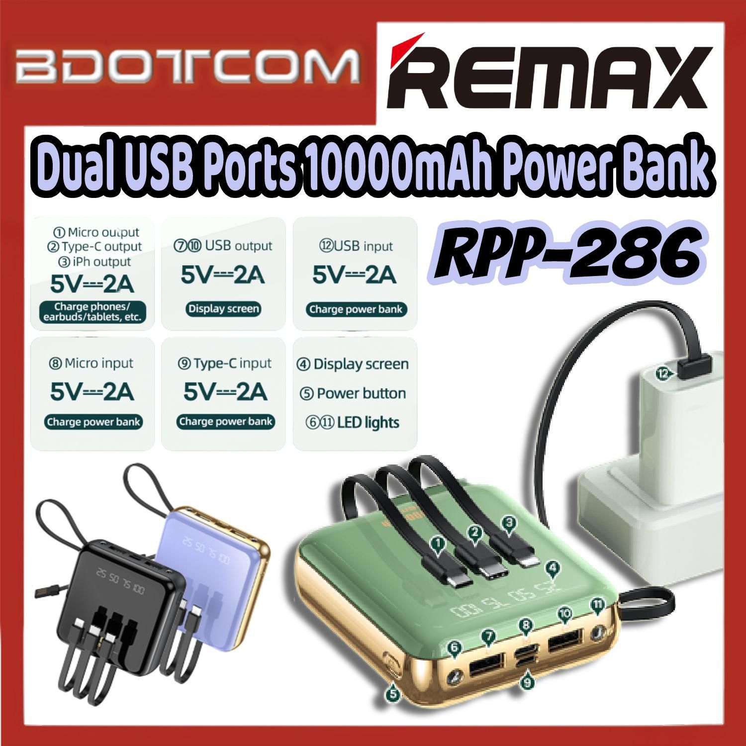 Remax RPP-286 Janker Series Dual USB Ports 10000mAh Power Bank (Black)
