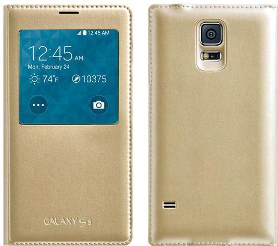 Margoun s-view flip cover case for Samsung Galaxy S5 i9600 (with sensor) - Golden