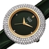 Burgi Women's Swarovski Crystal Watch - Diamond Accented Yellow Gold & Dark Green Leather Strap Watch - BUR199GN - Great for Mother's Day