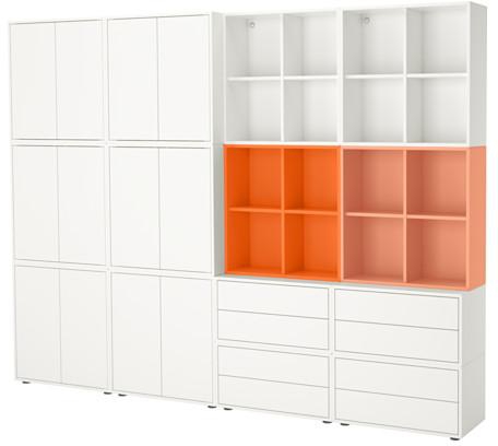 EKET Cabinet combination with feet, white/orange, light orange