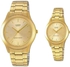 Casio His & Hers Gold Dial Stainless Steel Band Couple Watch - MTP/LTP-1128N-9A