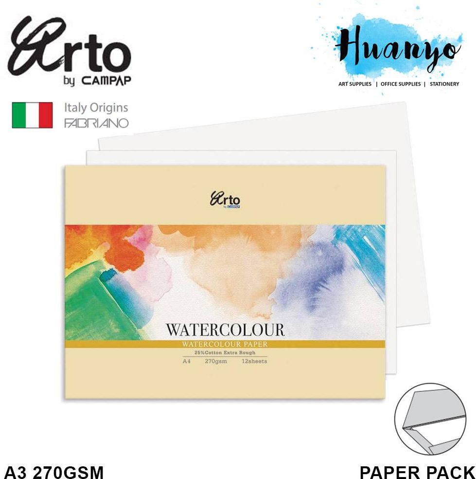 Campap Arto Fabriano Watercolour Paper A4 / A4+/ A3 270GSM 12 Pcs