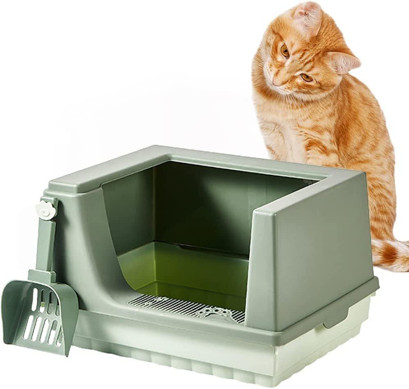 Large Cat Litter Box, Removable Semi-Closed High Sided Cat Litter Tray Box with Litter Cleaning Scoop, for Cats and Small Dogs, Splash Proof, Easy to Clean and Assemble (Green)