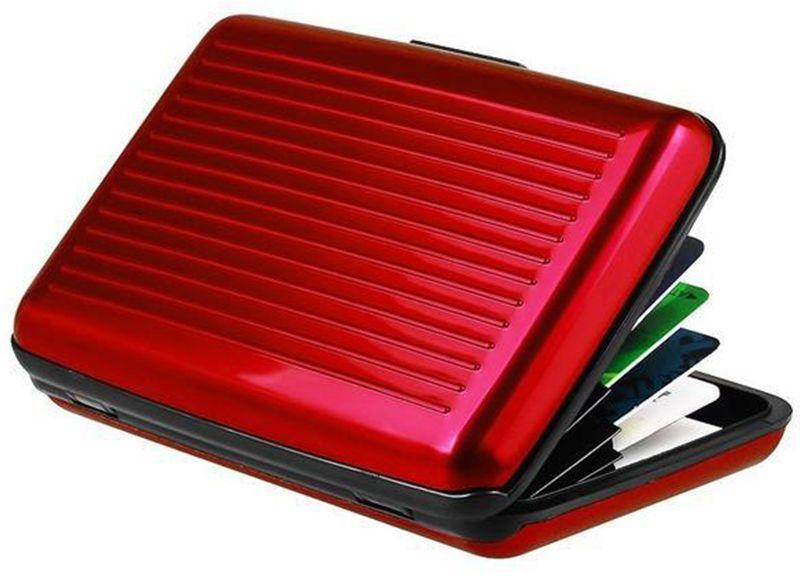 Waterproof Business ID Rfid Blocking Credit Card Holder Wallet Pocket Case Aluminum Metal (Red)