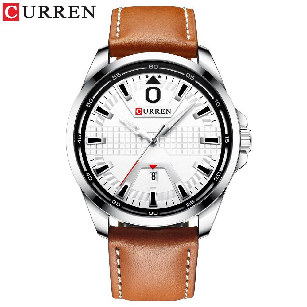 CURREN-Curren Men Watch Fashion Business Calendar Luminous Hands Quartz Watch Classic Exquisite Alloy Case Leather Band Waterproof Wrist Watch