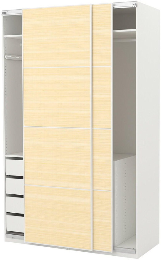 PAX Wardrobe, white, Fjellhamar light bamboo, 150x66x236 cm