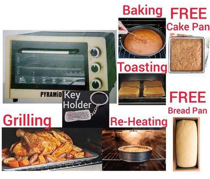 Pyramid 22 Litres Multi Functional Electric Baking + Toasting + Grilling + BBQ Oven + Free Bread/Cake Pan+Key Holder