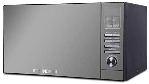 Nikai 25 Ltr 900W Electric Microwave Oven with 10 Auto-Menus, Defrost Setting and Grill, 2 Years Warranty, NMO250MDG – Silver Mirror Finish