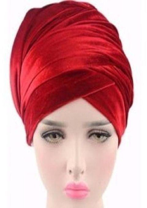 Ladies Velvet Turban- Red