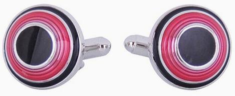 Cuff Daddy Silvertone Black and Red Ring Dome Cuff Links