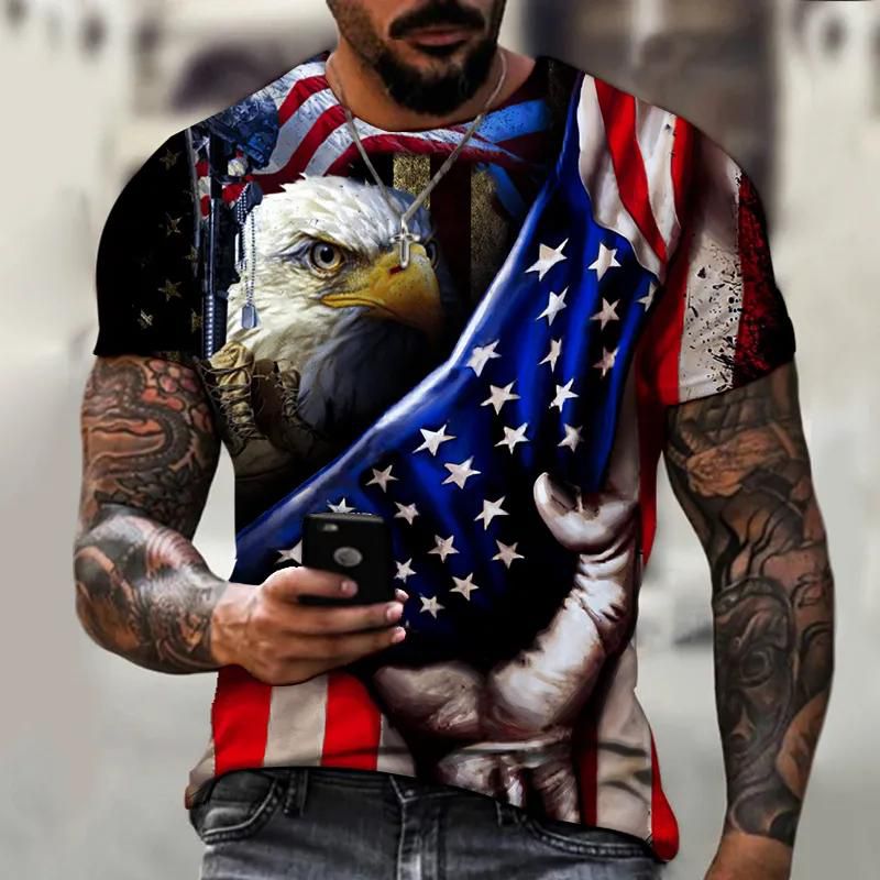 New Hot-Selling Men's T-shirts Eagle Flag 3D T-shirt Summer Fashion Tops Daily Casual Short-Sleeve O-Neck High Street Wear