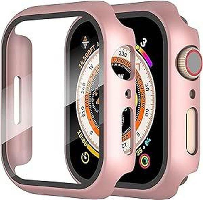 Hard Case Compatible with iWatch 45mm Series 8/7 with Tempered Glass Screen Protector, Ultra-Thin Rugged Protective Cover for iWatch 45mm (Rose Pink)