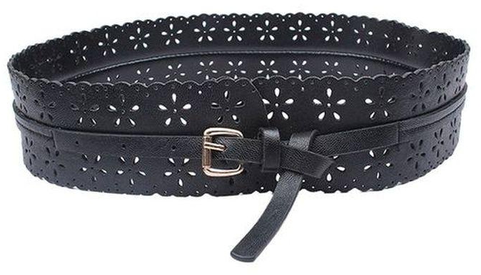 Fashion Leather Lady Hollow Flower Wide Waistband