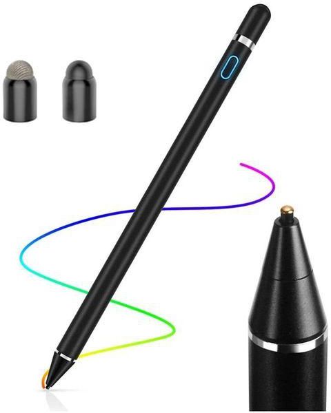 قلم رقمي فعال للشاشات التي تعمل باللمس، موديل 2 فى 1 2020 قابل للشحن متوافق مع اى فون واندرويد والتابلت - اسود