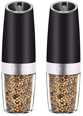 Electric Pepper Grinder or Salt Mill with LED Light, Gravity Control Adjustable Coarseness Automatic Pepper Grinder for Grinding Pepper, Salt, Spices, Battery Powered, 2 Pack