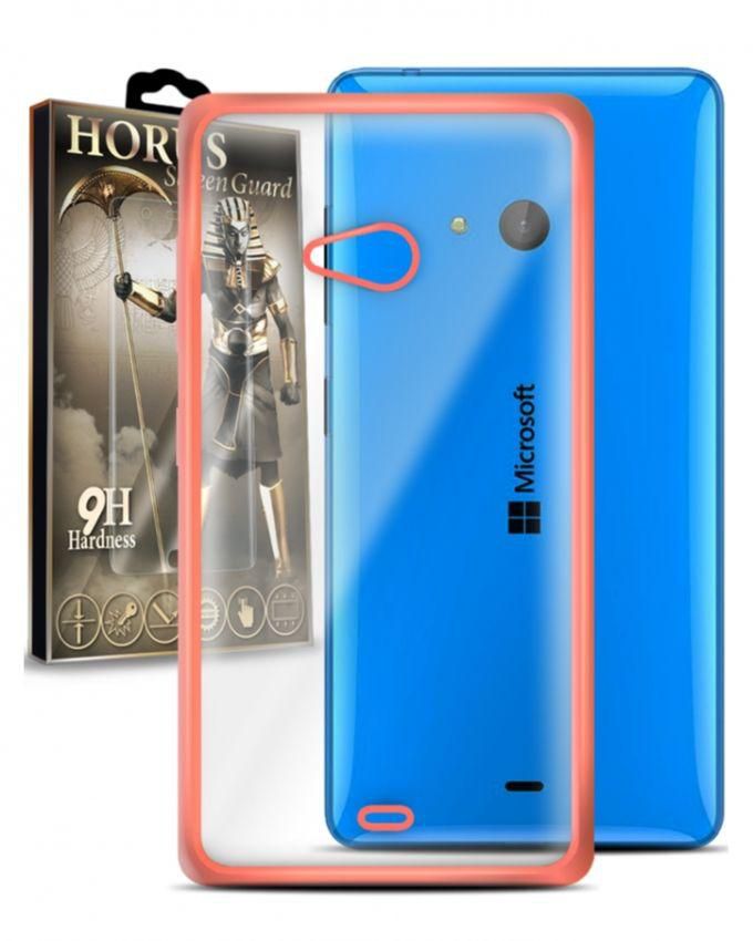 Horus Glowing Silicone Cover for Microsoft Lumia 540 - Clear\Red + Horus Glass Screen Protector