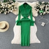 Fashion Women's POLO Collar Maxi Dress Feather Flare Sleeves Single Breasted Long Sweater Dress