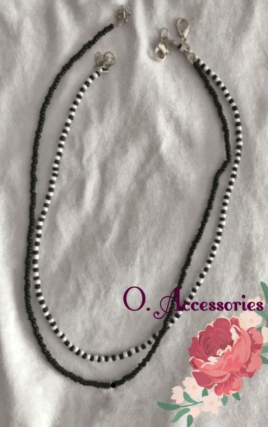 O Accessories Choker Necklace Beads _white&black_silver Metal_double