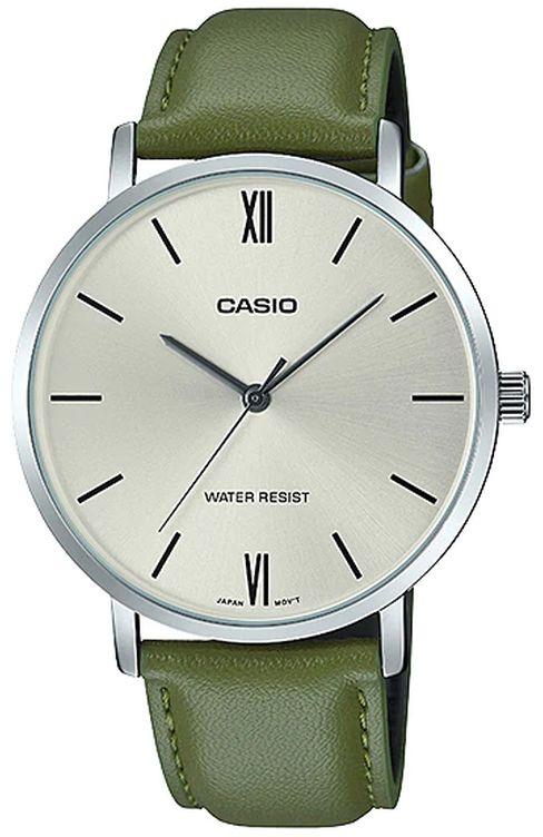 Casio Casio MTP-VT01L-3BUDF Leather Round Analog Watch for Men