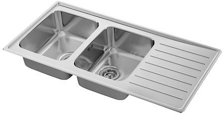 VATTUDALEN Inset sink, 2 bowls with drainboard, stainless steel