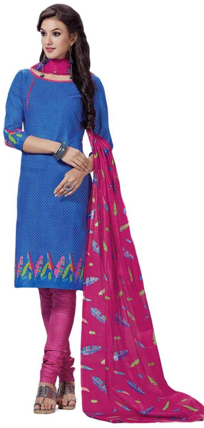 Fancy Un-Stiched Cotton Printed Salwar Suit For women, Blue, 1016