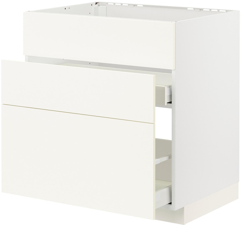 METOD / MAXIMERA خزانة قاعدة لحوض+3 واجهات/درجان - أبيض/Vallstena أبيض ‎80x60 سم‏