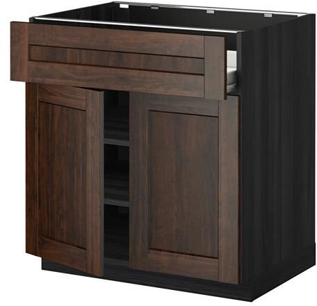 METOD / FÖRVARABase cabinet/shelves/drawer/2 doors, black, Edserum brown