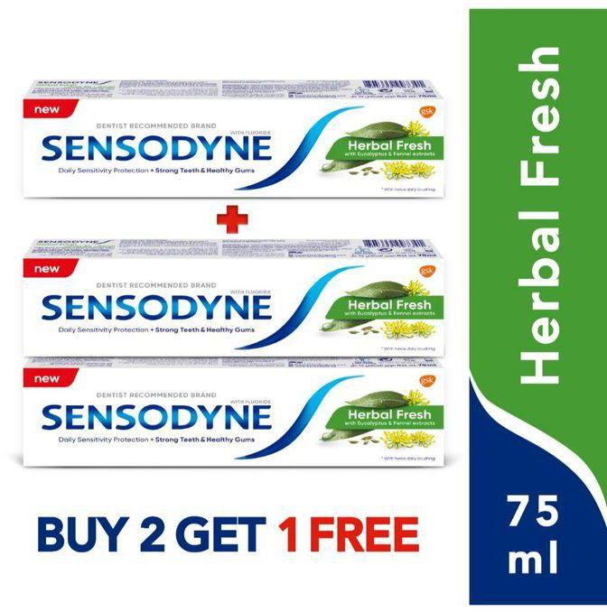 Sensodyne Herbal Fresh Toothpaste with Eucalyptus and Fennel - 75 ml - 3 PCs
