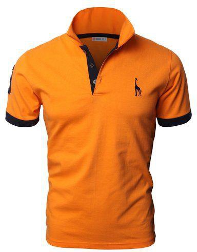 H2H Orange Cotton High Neck Polo For Men