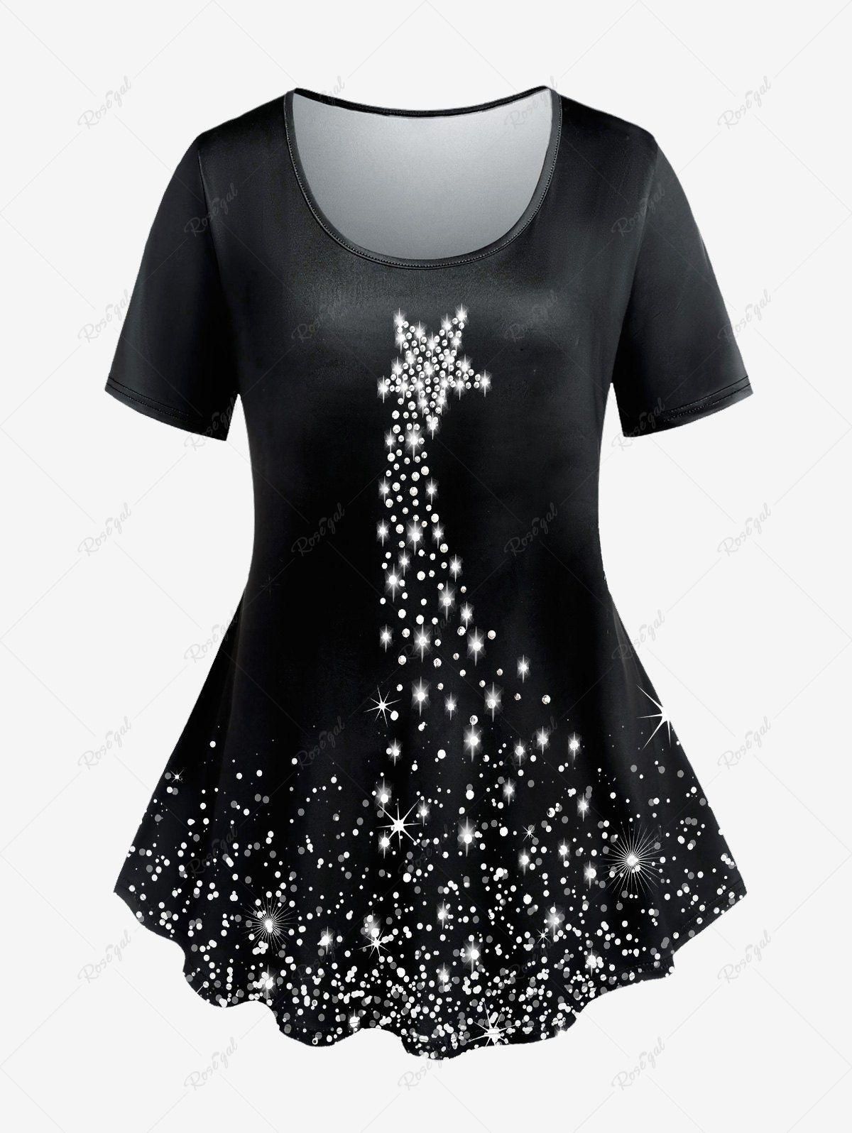 Plus Size Light Beam And Sparkling Star Print Short Sleeve Tee - 5x | Us 30-32