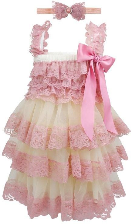 Tiny Bibiya Baby Lace Petti Dress Tutu Clothing Headband (Dusty Pink)