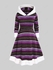 Plus Size Hooded Contrast Fluffy Trim Colorful Geometric Pattern Knit Dress - 4x | Us 26-28