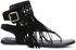 Fashion Toe Post Fringe Rivet Hollow Out Women Flat Sandals (Black)
