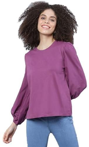 DRIP Women's Solid Casual Balloon Sleeve Top