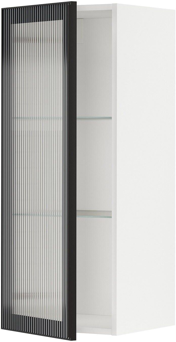 METOD Wall cabinet w shelves/glass door - white/Hejsta anthracite reeded glass 40x100 cm