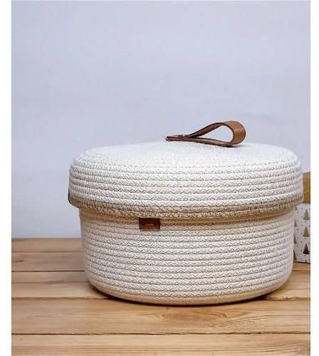 Basket with Lid, Off-White - B609