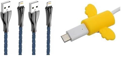 Ldnio Set Of 2 Pieces Of Ls461 Mobile Phone Cables 2.4A Fast Charging Lightning Usb Cable 1M - Blue + Silicone Cable Protector With Wings Design For Your Charging Cord - Yellow