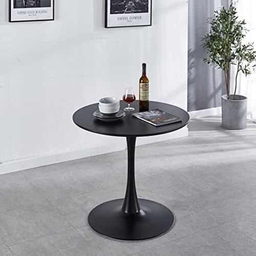 Yulan Modern Simple Home Furnishing Black Round Coffee Table (Black) Yl21112-483
