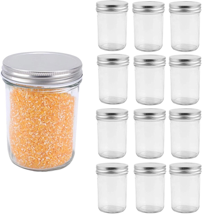 Star Cook Mason jar, with a sealed metal regular lid (8oz/200ml), a sealed clear glass jar, used for desserts, coffee beans, seasonings, honey, jam, jelly, a total of 12 (200ML)